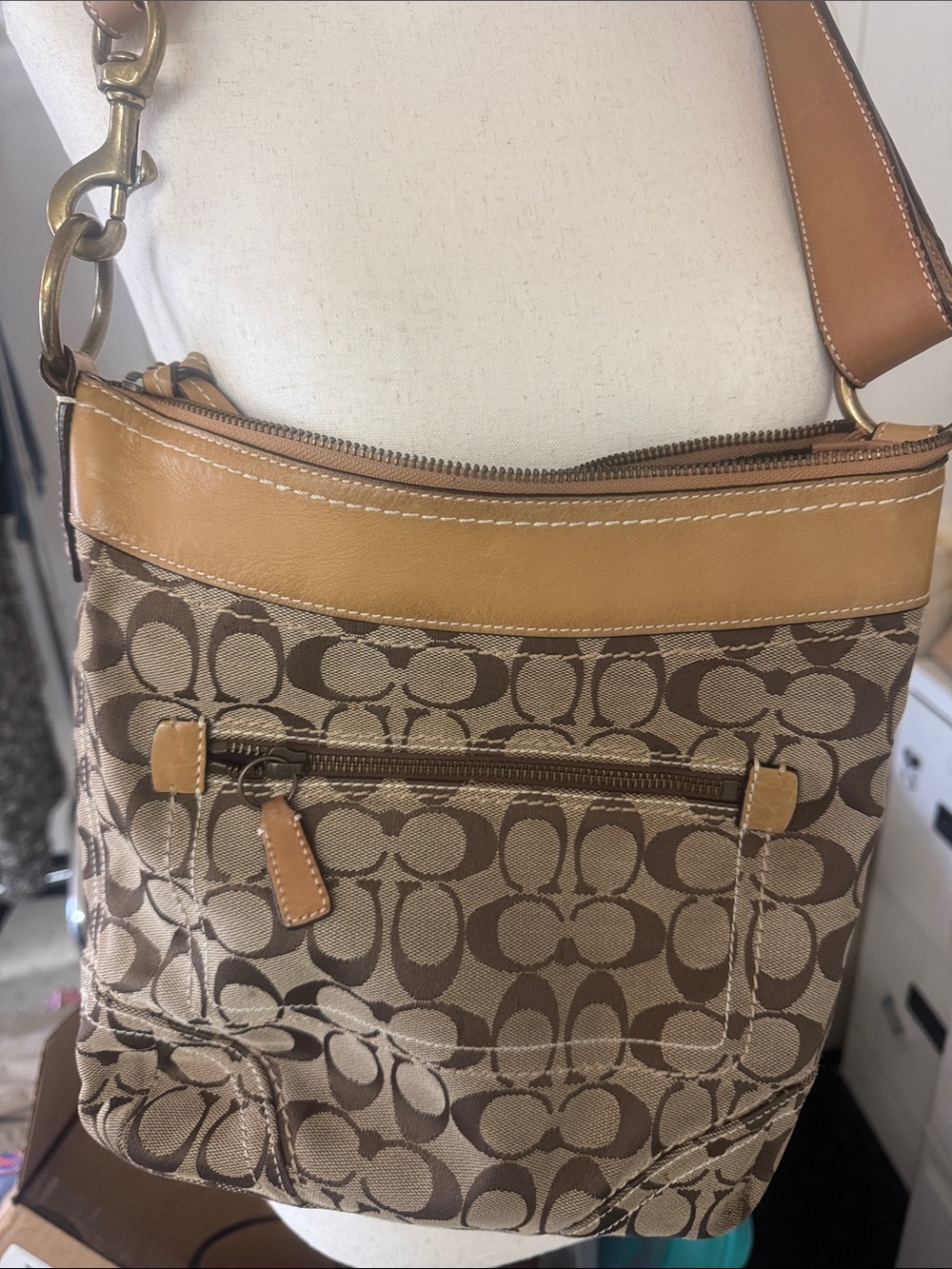 Coach Brown/Tan Signature Canvas Crossbody Bag